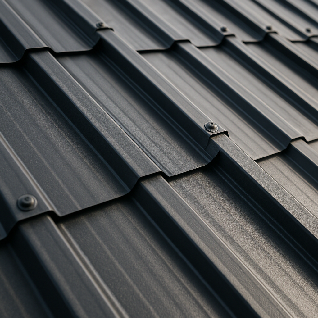 Closeup of a finished metal roof